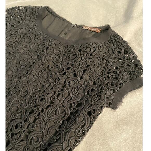 Bo.Bo BorgeoiseBoheme Black Applique Overlay Short Sleeve Dress SZ Small - Picture 9 of 9